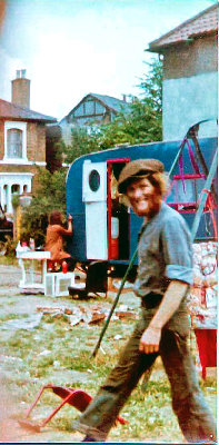 Chris SS painting his caravan, or is it Jan? And Dominic looking happy.