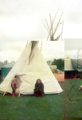 Gerry by his tee-pee, with Brigg + Maggie's boy Julian